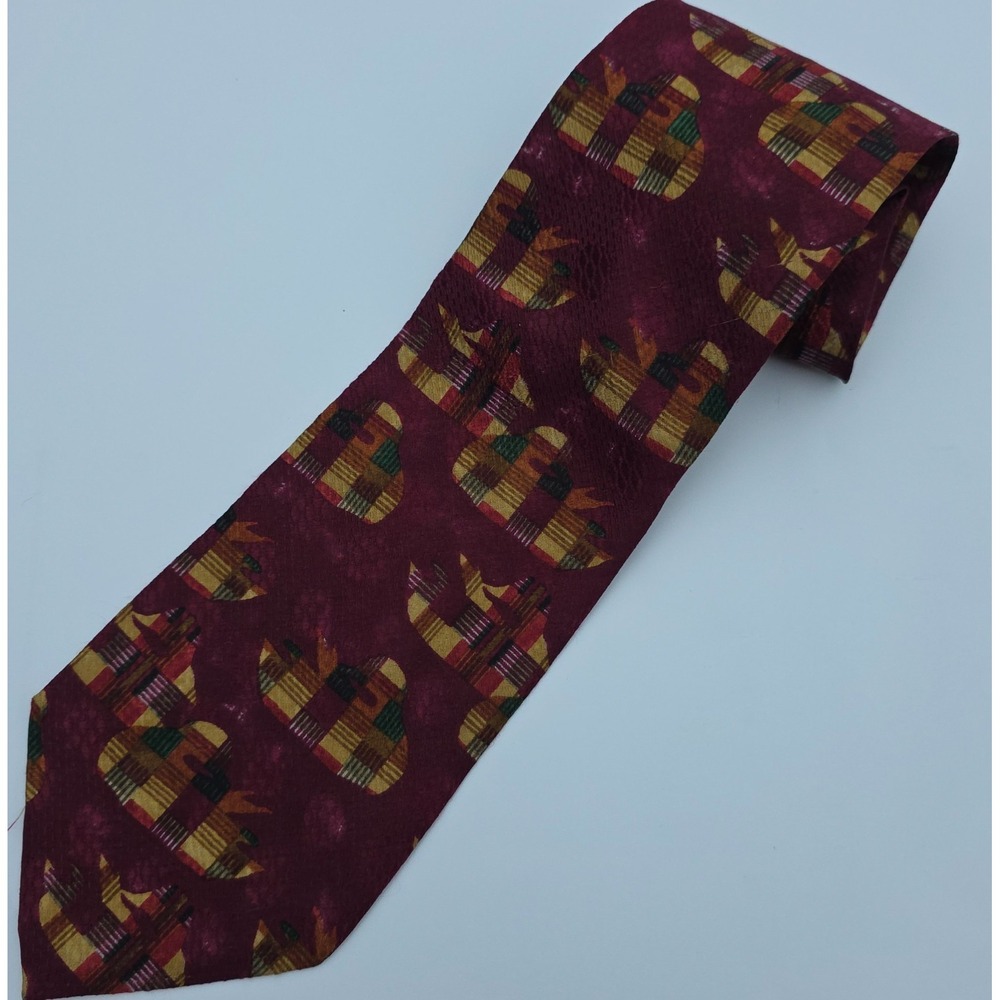 Ermenegildo Zegna Tie Mens OS Burgundy Abstract Plaid Silk Jacquard‎ Italy Wide